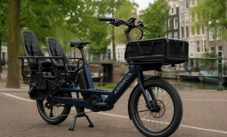 Family cargo electric bicycle in Amsterdam